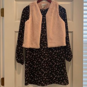 Rare Editions floral dress with faux fur vest